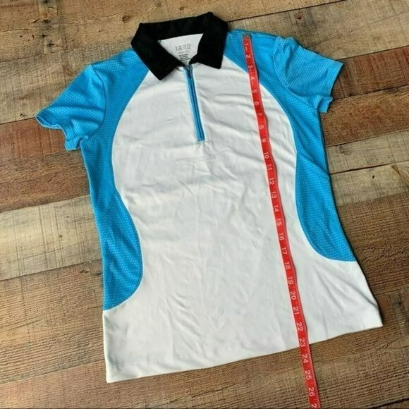 IZOD Womens size x-small blue and white half zip racing shirt - Picture 3 of 9